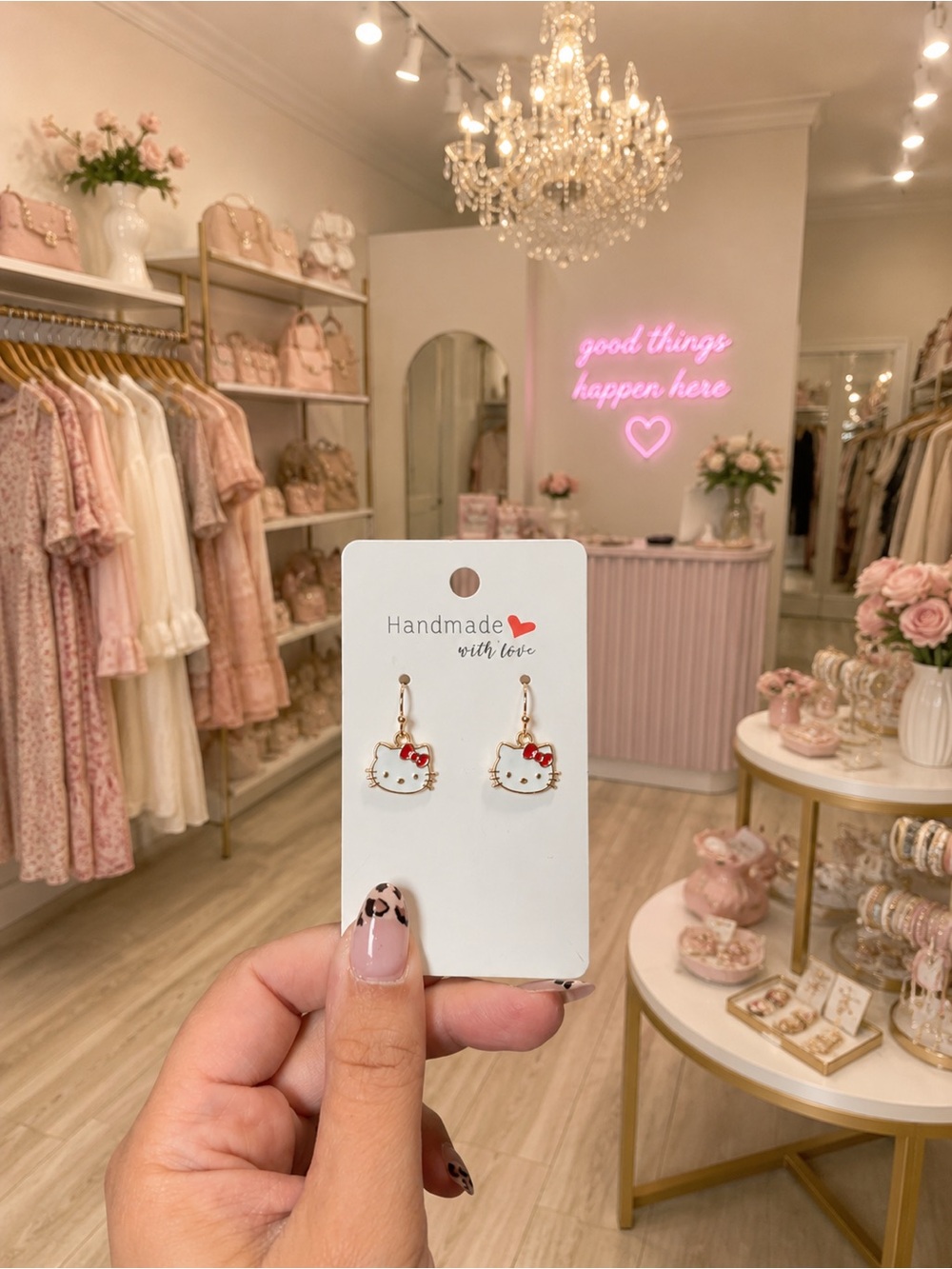 Hello Kitty Red Bow Earrings - Pink & White Cute Charm